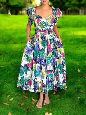 🆕 Melissa Floral Cotton Vintage Midi Dress